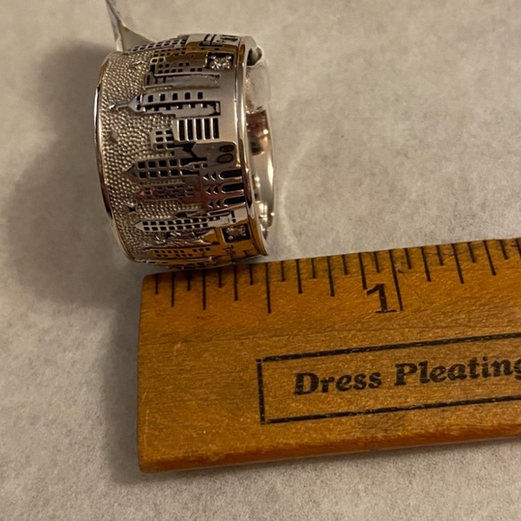 SONIA BITTON NEW YORK SKYLINE RING 14K W/3 DIAMONDS WHITE GOLD WIDE BAND SIZE 7 - Picture 11 of 11